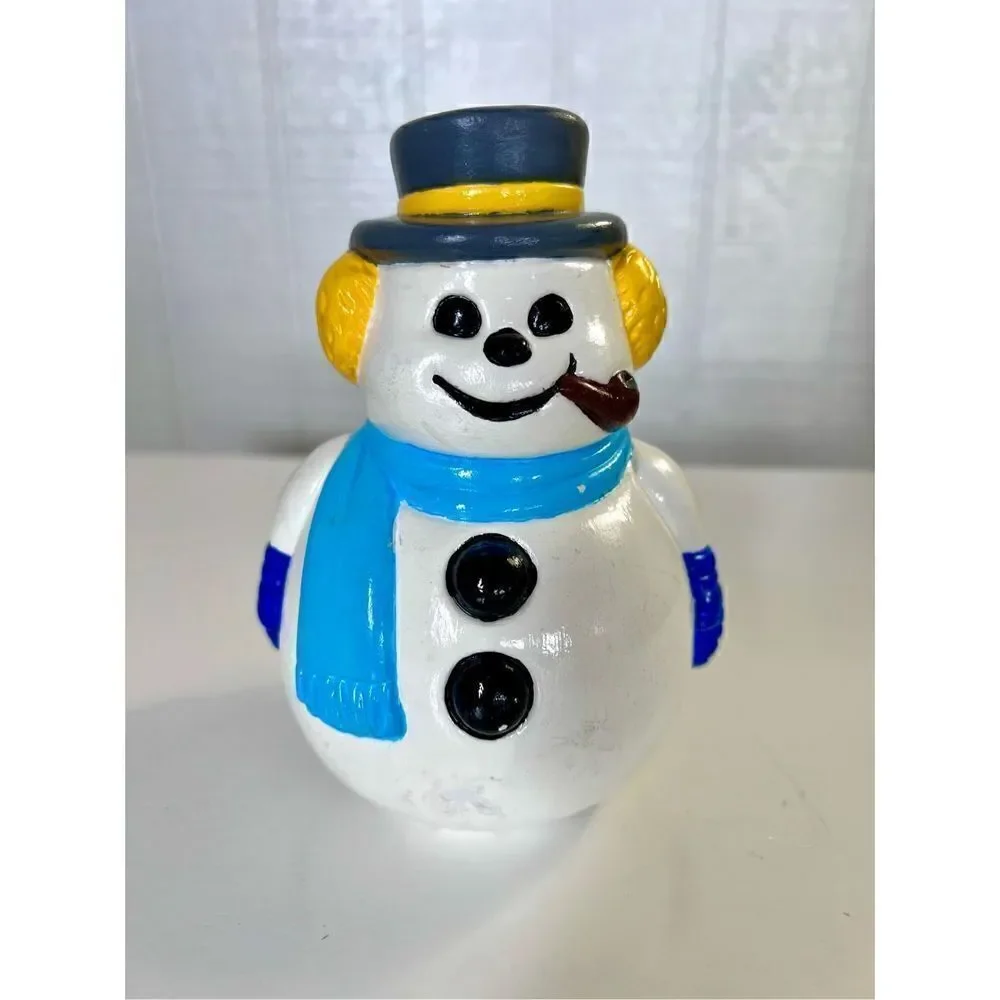 Vintage Ceramic Mold Snowman W Hat & Pipe Christmas Hand Painted